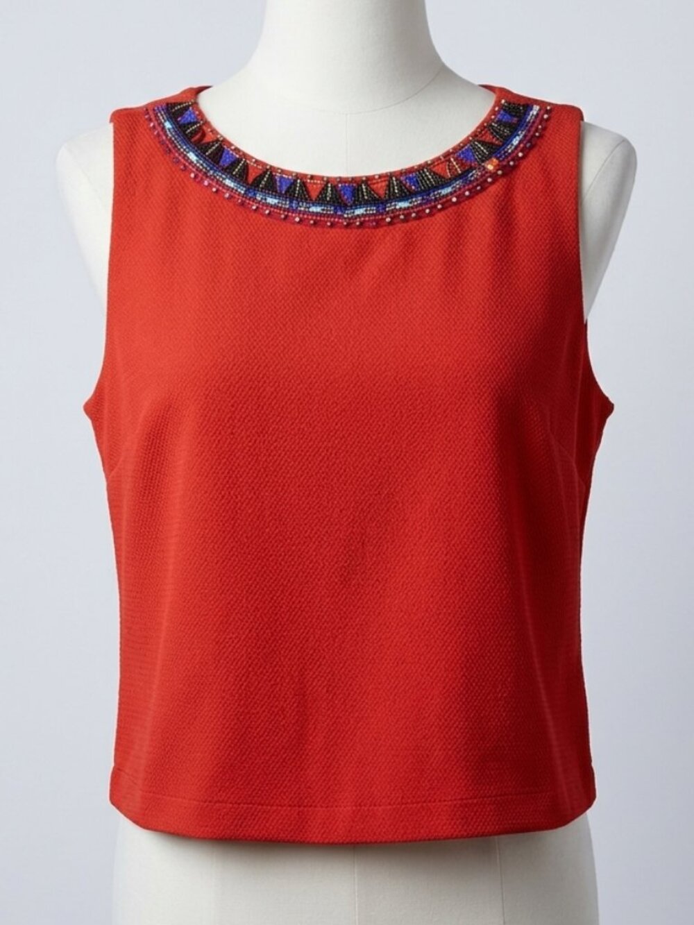 Bisou Bisou Michele Bohbot Red beaded Crop top XL *SEE condition*